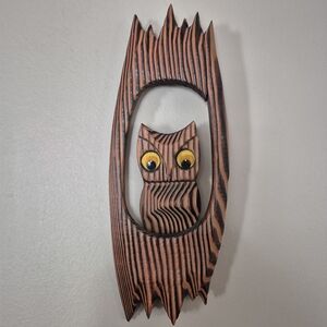 Vintage Witco Burnt Wood Owl Wall Plaque